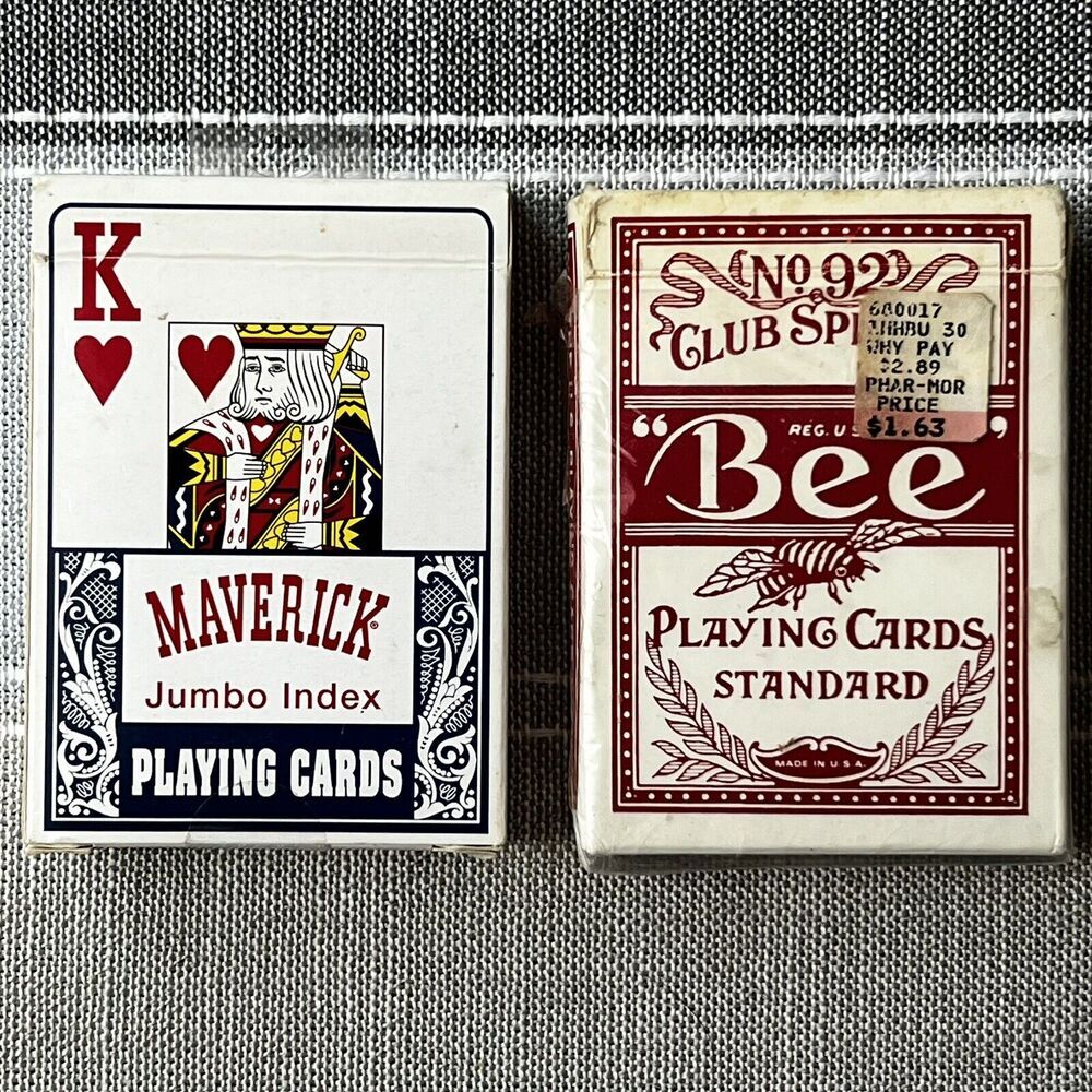 Set Of 2 Decks Of Vintage Playing Cards Red Bee Poker 92 & Blue Hoyle Cincinnati